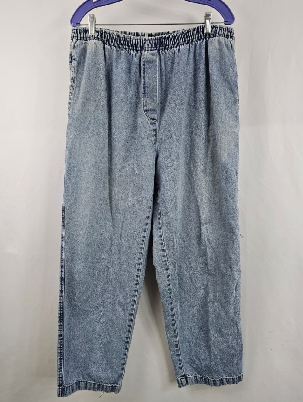 VTG 90s Main Street Blues Elastic Waist Distressed Relaxed Fit Jeans, Sz 20WP